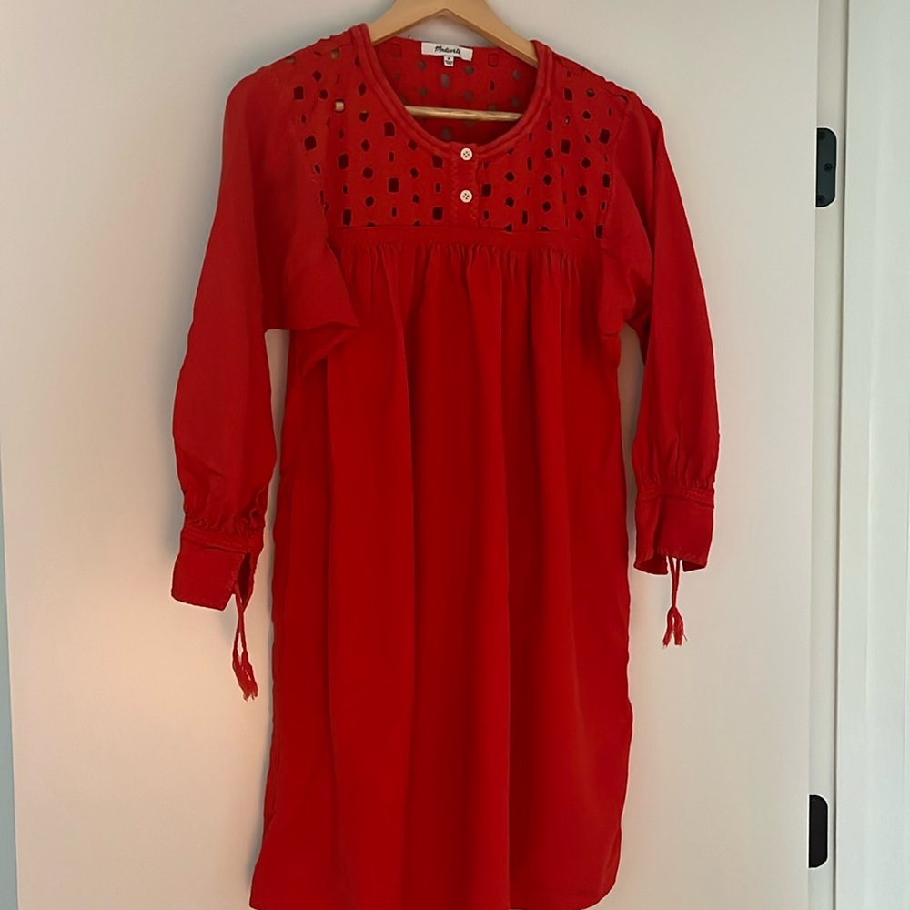 Madewell red-coral 3/4 sleeve shift dress